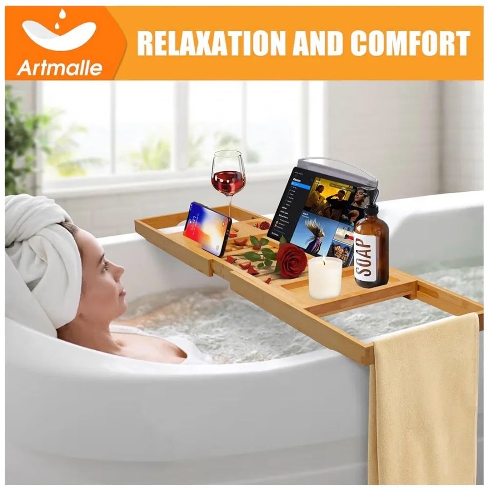 Artmalle Luxury Bathtub Caddy Tray for Tub - Foldable Bamboo Bath Table Tray 🌺🌺